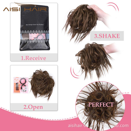 Aisi Hair Donut Brown Synthetic Curly Chignon Bun Pad Chignon Elastic Band Ribbon Ponytail Rope Rubber Hair Extension For Women